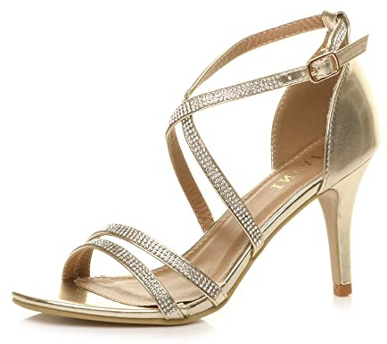 AJVANI Mid high heel strappy crossover wedding sandals shoes size 7 40