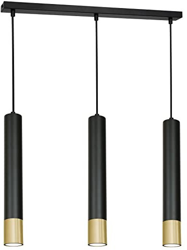 Licht-Erlebnisse Hängelampe Innen aus Metall in Schwarz-Gold 3xGU10 wechselbar für Wohnzimmer Esszimmer Küche Tresen modern Pendellampe Pendelleuchte Hängeleuchte