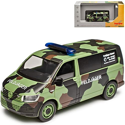 Volkwagen T6 Bus Feldjäger Bundeswehr Personen Transporter T5 Ab 2. Facelift 2015-2022 H0 1/87 Herpa Modell Auto mit individiuellem Wunschkennzeichen