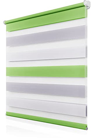 Doppelrollo Klemmfix ohne Bohren 110x140cm(BxH), Rollos für Fenster ohne Bohren Grün-Grau-Weiß, Duo Rollo Klemmrollo, Lichtdurchlässig & Sichtschutz,Fenster Rollos für Innen