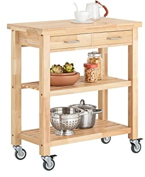 SoBuy FKW24-N Servierwagen aus Gummi-Holz,Küchenwagen,Küchenregal, Rollwagen,B80xT40xH90cm, B80xT40xH90cm