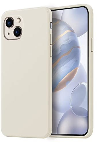 HONLEN Coque pour iPhone 13 Protection Étui, (6.1 inches) Liquide TPU Silicone Case Anti Rayures Ultra Mince Souple Cover en Silicone Blanc Antique