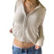 Women Zip Up Rib Knit Cardigan Hoodie Long Sleeve Open Front Cropped Sweater Tops Slim Fit 90S Vintage Jacket Outwear (White#1, M)