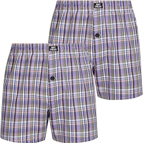 MONT EMILIAN Nantes Herren American Boxershorts 2er-Pack, mit Karomuster, aus atmungsaktivem, weichem Baumwolle-Material, in 5 Farben in S bis XL