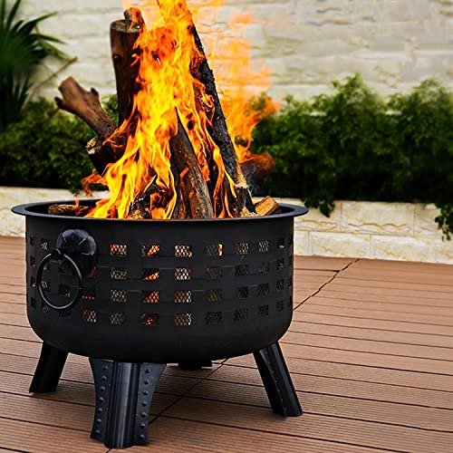 Große Feuerstelle, Holzfeuerstelle aus Stahl für den Außenbereich, Holzkohle-Grill, Feuerstelle, Lagerfeuer, Feuerschale, mit Funkenschutz, Grillrost, Schürhaken