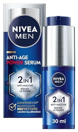 NIVEA MEN Anti-Age Power Serum Anti-Macchie 30 ml, Siero viso uomo antirughe e antimacchie, Siero antimacchia viso con Acido Ialuronico e Thiamidol brevettato per la skincare uomo quotidiana