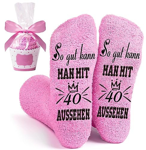 Stoppersocken 40. Geburtstag Frauen Geschenk, Kuschelsocken Damen 39-42 Antirutsch Socken mit Spruch So gut kann MAN MIT 40 AUSSEHEN für Beste Freundin Mama Lustige Geschenke zum 40 Geburtstag Frau
