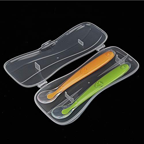 Funda Cuchara Bebe Cucharas Para Bebés, Alimentación De Entrenamiento Gran Juego De Regalo Con Caja 2Pcs / Set Cucharas Para Bebés De Punta Suave De Silicona De Primera Etapa Para Bebés Mayores De