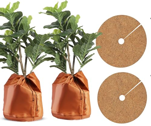 iBamso Winter Pflanzen Frostschutzhülle und Kokosmatten, Topfpflanzen Schutzbeutel für Pflanzen Kälte und Frost, Winter Topfschutz mit Reißverschluss und Kordelzug,- 2 Stücke (65 x 70 cm)