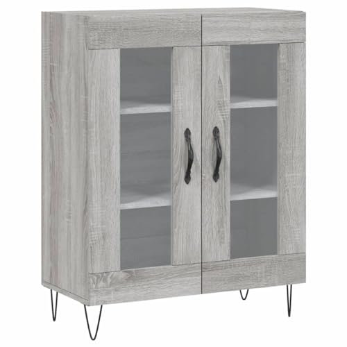 vidaXL Sideboard, Kommode mit viel Stauraum, Highboard Wohnzimmerschrank mit Glastüren Metallfüßen, Schrank Anrichte Beistellschrank, Grau Sonoma Holzwerkstoff