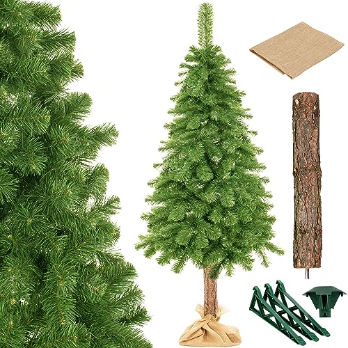 SPRINGOS Künstlicher Weihnachtsbaum Kiefer Naturstamm Jutesack 180 cm Naturzapfen