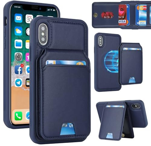 Zouzt for iPhone X/XS Detachable 2 in 1 Wallet Case with Card Holder for Magsafe, Magnetic PU Leather Flip Credit Slot Protective Phone Cover Women Men for iPhone X/XS 5.8 Inch - Blue