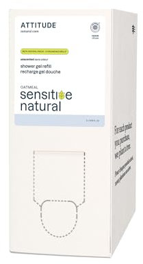 ATTITUDE Body Wash for Sensitive Skin, EWG Verified Shower Gel, Soothing Oat, Dermatologically Tested, Plant and Mineral-Based, Vegan Personal Care, Unscented, Bulk Refill, 2 Liters