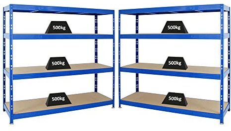 PROREGAL Mega Deal | 3X Profi Schwerlastregal Rhino | HxBxT 180x160x60cm | 4 Spanplatten-Ebenen 8mm | Fachlast 500kg | Blau | Garagenregal Lagerregal Steckregal Weitspannregal
