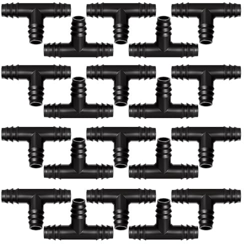 VooGenzek 20 Piezas 16mm Conectores de Manguera de Riego, Conectores para Tubo de Riego Goteo, Accesorios Riego Goteo, Conectores de Púas de Manguera Plástico para Sistemas de Riego, Tees