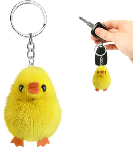Simsky Süßer gelber 3D-Entenpuppen-Schlüsselanhänger für Frauen - Lustiger und cooler Ente Kuscheltier