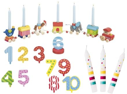 Ameisenkeks® Geburtstagszug Zirkus Zirkuszug + Zahlen 1-10 + 10 bunten Kerzen Susi