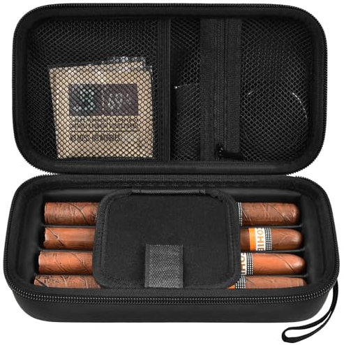 Zigarrenetui, 4 Finger Humidors Zigarrenbox mit Befeuchter. Zigarrenhalter für Cutter/Feuerzeug/Luftbefeuchter Packs Set, Zigarrenzubehör Geschenke für Männer - Aufbewahrungsbox & Befeuchter nur