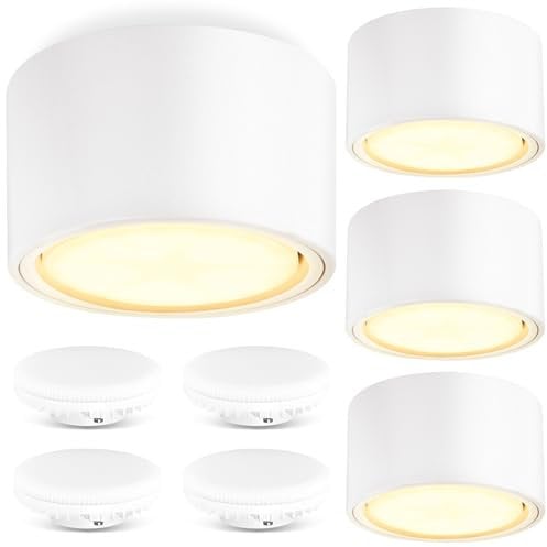 GeyouLux 4x LED Aufbauspots Weiß - Ø95x55mm - Aufputz Spots Decke Mit 6W 680LM GX53 Modul 230V-3000K Warmweiß - Deckenspots Aluminium, Aufbauleuchte, Aufputz Deckenstrahler
