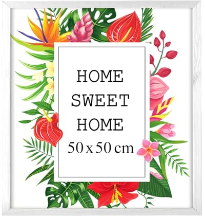 MG Design Bilderrahmen 50 x 50 cm - Farbe Weiß, aus Holz, mit Acrylglas - zum vertikalen oder horizontalen Aufhängen, ohne Hintergrund, für Fotos, Poster, Puzzles