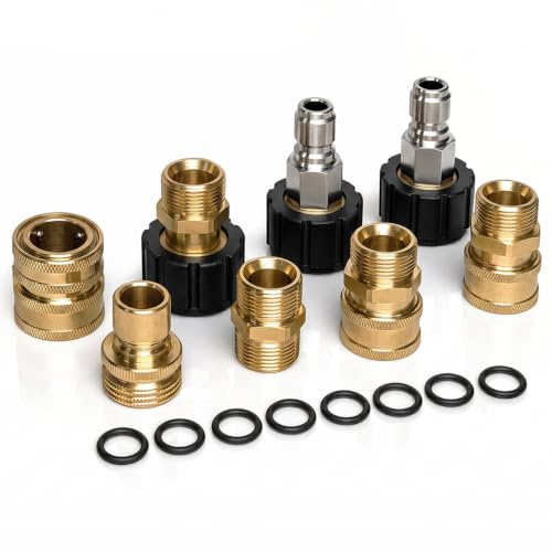 QWORK® 8 Stück Hochdruckreiniger Adapter, Schnellkupplung Set aus Messing und Edelstahl, M22-14 mm Adapter, für Hochdruck-Wasserpistolen, Schläuchen