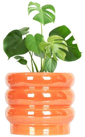 YFFSRJDJ Keramik-Blumentöpfe für Zimmerpflanzen, Regenbogen-Perlen-Glasur, Übertopf mit Pflanzgefäßen für Pflanzen mit Drainageloch, Orchideentöpfe, Sukkulententopf, großer Blumentopf (Orange)