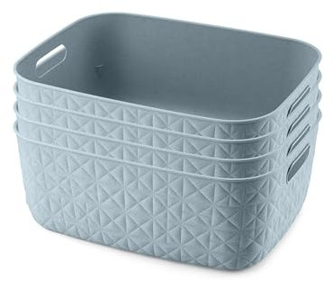 CURVER Softex 4x 12.5L Storage Baskets, 100 percent Recycled Material, Lightweight, For Bathroom, Living Room, Kitchen, Teal