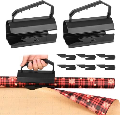 Coupe-Papier D'emballage, Ambesty 2PCS Cut Coupe-Papier Cadeau, Coupe Papier Cadeau Rouleau, Massicot Rouleau de Papier Cadeau de Noël, Portable Coupe Papier Rouleau, pour Anniversaire Noël Festival