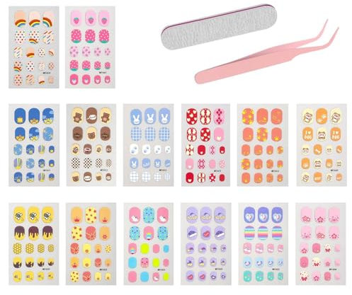 14 Adesivi Per Unghie Per Bambini, 1 Pinzetta, 1 Lima Per Unghie, Adesivi Per Unghie Per Bambini, Nail Art Per Bambini, Lime Per Unghie Colorate, Adesivi Per Unghie Completamente Confezionati