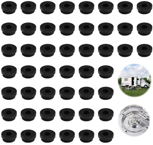 HTTYHT 48 Stück Schwarze Topfträgergummis Rostgummifüße Gummitüllen für Topfstützen Dometic Smev und Thetford mit 5mm Stäben Rostgummifüße Zubehör für Wohnmobil-Kochfeld