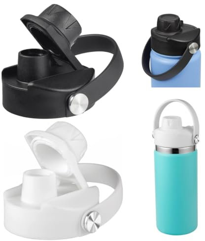 Lid for Hydro Flask 32 40 oz Wide Mouth, Replacement Lids Compatible with Hydro Flask Wide Mouth Water Bottle, Top Spout Lid with Handle, Wide Mouth Lid Chug Cap Accessories, Black+White