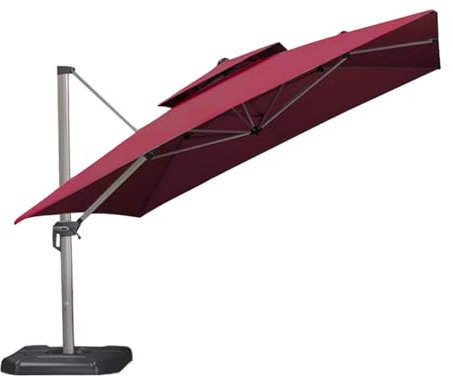 Auvent de parasol de terrasse carré à 8 baleines à suspendre pour jardin, plage, cour, table de jardin, rouge vin