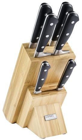 Cooks Professional Precision 6 Piece Knife Set | with Bamboo Knife Block | Steel | Chef | Home Kitchen