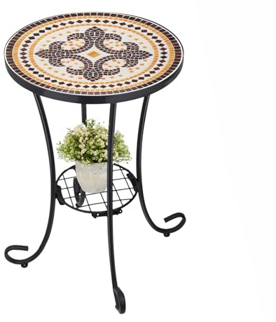 VCUTEKA Mosaic Outdoor Side Table,14 Patio Accent Table Round Coffee Table