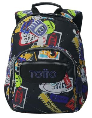 TOTTO - Mochila Escolar, Modelo Tempera, Capacidad 12 L, 3 Bolsillos, Bolsillo Tablet 10, Bolsillo Botella, Espaldar Ergonómico con Flujo de Aire, Cómodas Correas en S, Estampado Sticky
