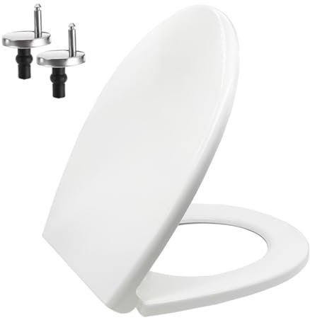 Mass Dynamic Soft Close Toilet Seat with Quick Release for Easy Cleaning Loo Seats, Easy Top Fixing White Toilet Seats with Adjustable Hinges, Standard Oval Toilet Seat