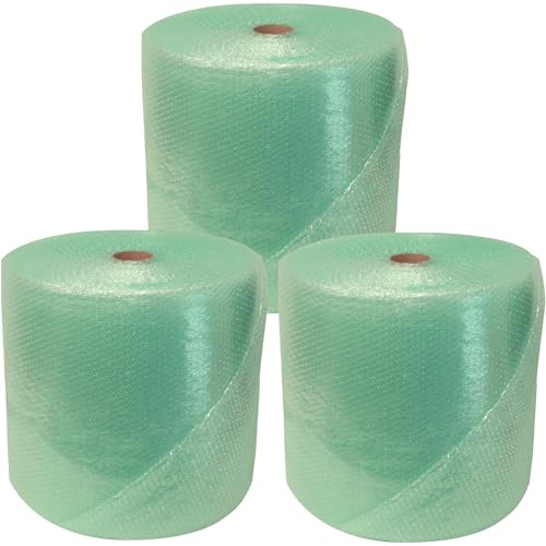 Globe Packaging 3 Rolls of 500mm x 100m Large Green Biodegradable Bubble Wrap Roll with Small Air Bubbles - Cushioning & Protection Packaging for Moving House, Ecommerce and Storage