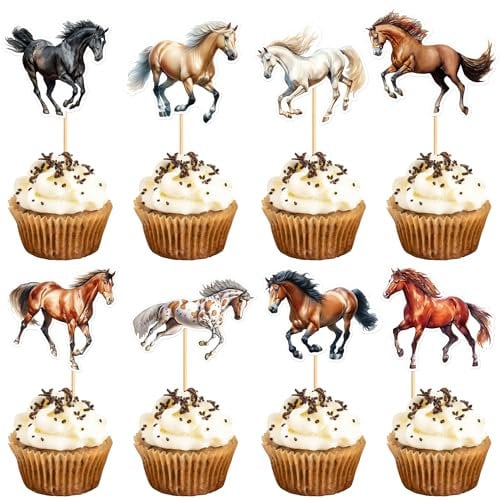 Pferd Kuchen Dekoration, Probuk 8 Arten Horses Cupcake Topper Muffin Pferderennen Kuchen Abendessen Essen Dekoration Lieferungen für Themenpartys, Geburtstag, Babyparty, Hochzeit