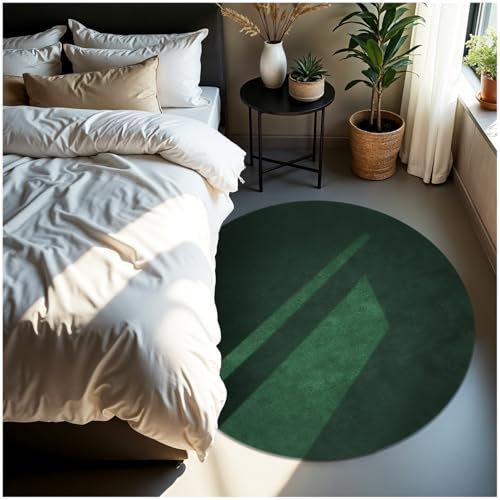 tectake® Flauschiger Kurzflor Teppich, waschbar, für Wohnzimmer, Badezimmerteppich, Küchenteppich, Teppich Flur, Home Deko, rutschfest, allergikerfreundlich, grün, Ø 120 cm