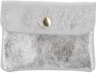 Double Tree - Porte-Monnaie Femme en Cuir Véritable Irisé - Petit Portefeuille Brillant à Rabat Format Enveloppe Élégant - Léger et Pratique - Argent
