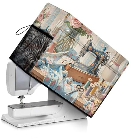 Urndoeng Sewing Theme Sewing Machine Cover - Fits Standard Singer, Brother and Janome Machines, Protecting & Decorating Your Sewing Space (Blue)