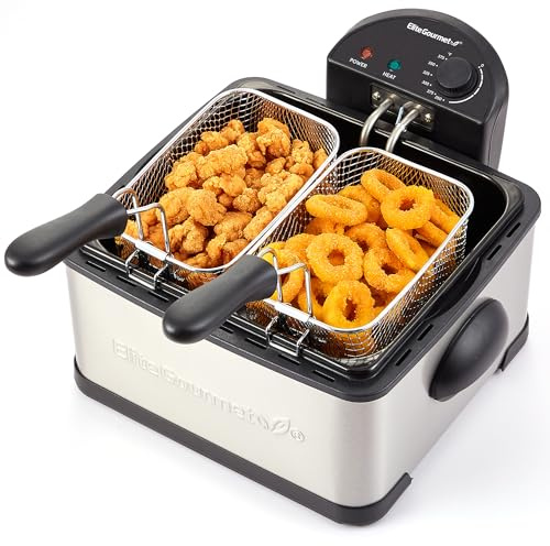 Elite Gourmet 4.5Qt Deep Fryer, Dual 2Qt Split Baskets, 1700W
