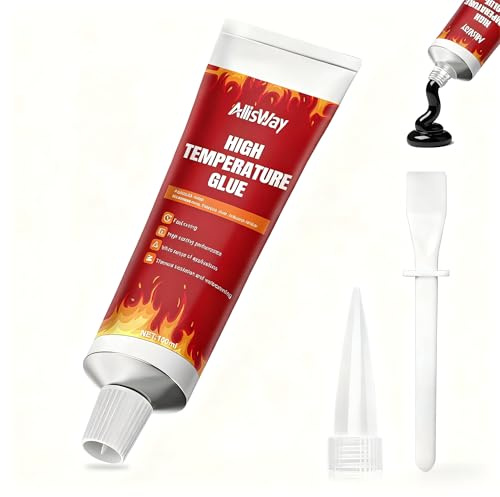 Allisway Colle Haute Temperature, Colle Refractaire, Silicone Haute Temperature, Forte AdhéRence, RéSistance aux Hautes TempéRatures, Convient aux Fours, CheminéEs et Plaques à Induction, 100 ml, Noir