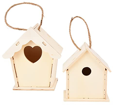 Cryfokt Kreatives DIY-Vogelhaus aus Holz für Zum Basteln und Basteln, Einfach zu Bauen und zu Bemalen – Geeignet für Im Alter von 8–12 Jahren – Herzförmiges und Rundes Haus-Set, 12 Farben und 2