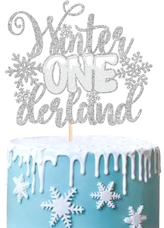 1 Packung Schneeflocke Geburtstag Tortendeko Winterdeko Winter One Derland Cake Topper Wonderland Schneeflocken Kuchendeko für Geburtstag für Winter Frozen Thema Baby Dusche Kuchen Deko Silber