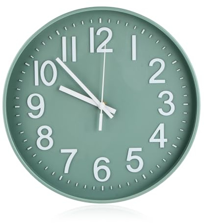 Joyan Reloj de Pared Silencioso 30 cm, Movimiento de Cuarzo Sin Tic-TAC, Reloj Decorativo Moderno, Ideal para Cocina, Sala, Dormitorio, Oficina, Hogar (Verde Claro, Blanco)