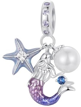 Lila Meerjungfrauen-Seestern-Anhänger aus 925er Sterlingsilber, ideal für Armbänder und Halsketten, zum Geburtstag für Frauen