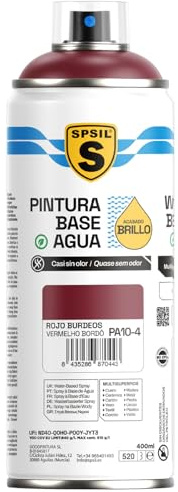 SPSIL Pintura Spray Base Agua Rojo Burdeos 400ml - Sin Olor, para Madera, Plástico, Metal y Automóvil - Acabado Profesional, Secado Rápido y Ecológica