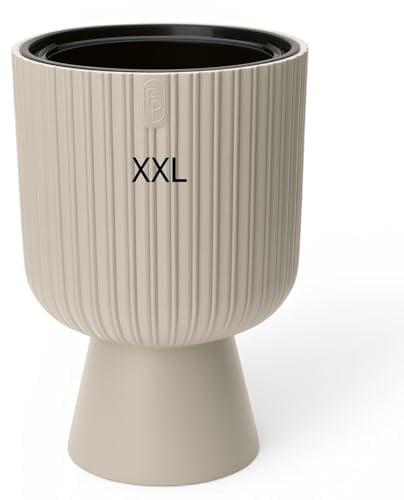MELTOM Blumenkübel Rund Ø 39 x 57 cm Beige auf Fuß, hoher Blumentopf | Kunststoff, Gefäß 42 L, herausnehmbarer Innentopf 13,7 L mit Griffen, ohne Abflussloch, innen & außen, wetterfest
