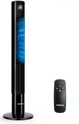 YASHE Ventilatore a torre 110cm con telecomando, oscillazione a 85°, ventilatore silenzioso 28 dB, 3 livelli di velocità, 2 modalità, timer 12 ore, indicatore LED, per camera da letto, ufficio e casa